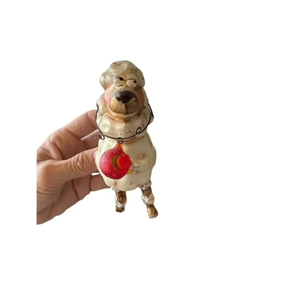 Vintage Hand Blown Glass French‎ Poodle Dog Christmas Holiday Ornament - Picture 4 of 4